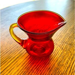 Vintage Rainbow Art glass pitcher- wide mouth glass creamer